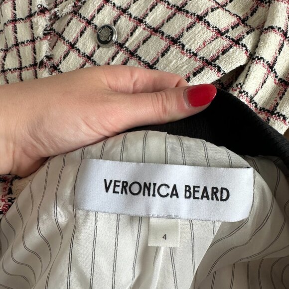 NWOT Veronica Beard Ellicot Tweed Crop Jacket In Ecru Multi Size 4 Graphic Check - Picture 4 of 10